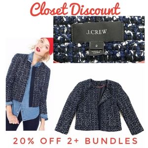 J Crew 2 Midnight Tweed Cropped Blazer